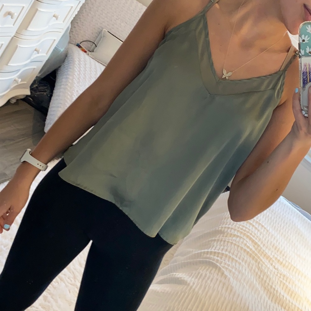 Green silky tank top